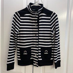 EUC Ralph Lauren Petite Cardigan Sweater, White-Black Stripe, 100% Cotton, PXS